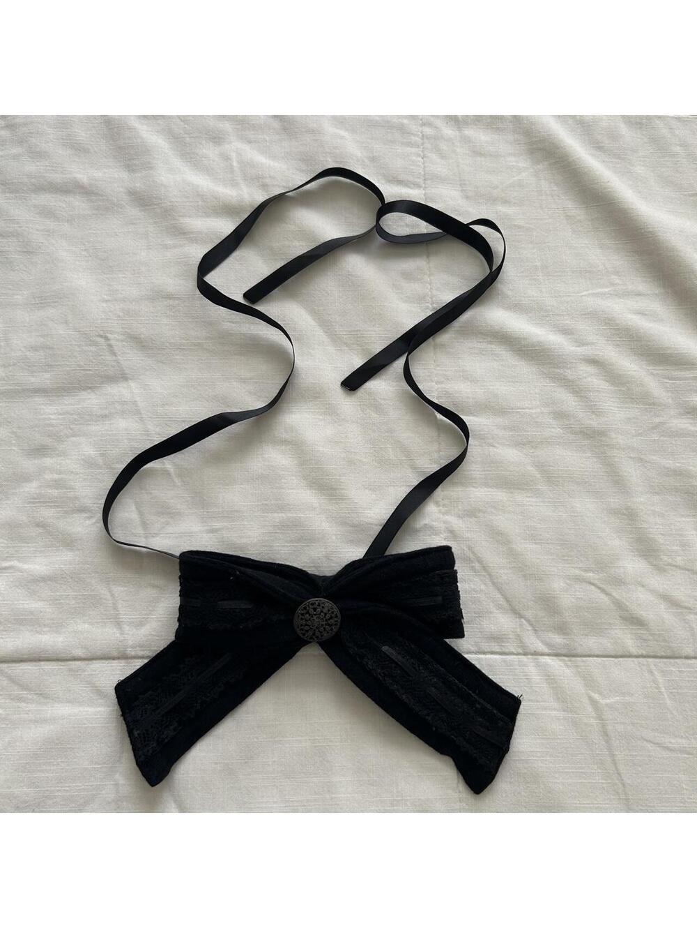 Japanese Brand Black Lace Oversized Bow Necktie Medallion Gothic Japan